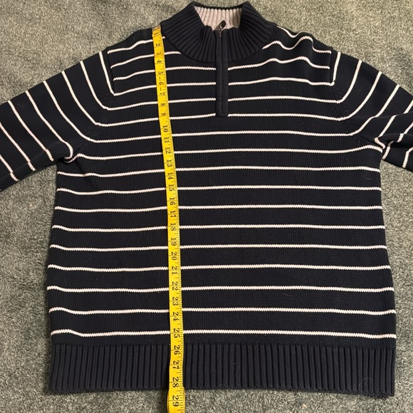 L.L. Bean Men’s Heavy Knit Blue White Stripe 1/4 Zip Cotton Sweater Size L - Picture 3 of 4